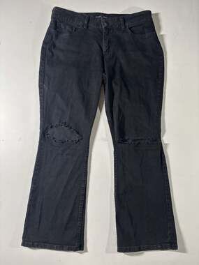 Riders By Lee Women’s Sz 12-Petite Mid Rise Boot Cut Distressed Black Jeans
